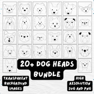 Hondenrassen SVG en PNG bundel: 26 hond hoofd Svg, hond Svg, hond moeder Svg bundel, hond overzicht Svg, hond clipart, hond silhouet en Cricut-bestand
