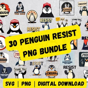 Penguin Resist SVG-bundel | 30 protestontwerpen voor Cricut en silhouet | Clipart politiek activisme | Digitale download