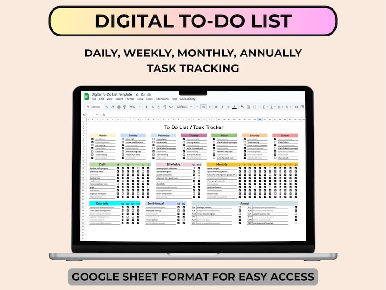 Digital Google Sheets to Do List Template | Daily Weekly Monthly Task ...