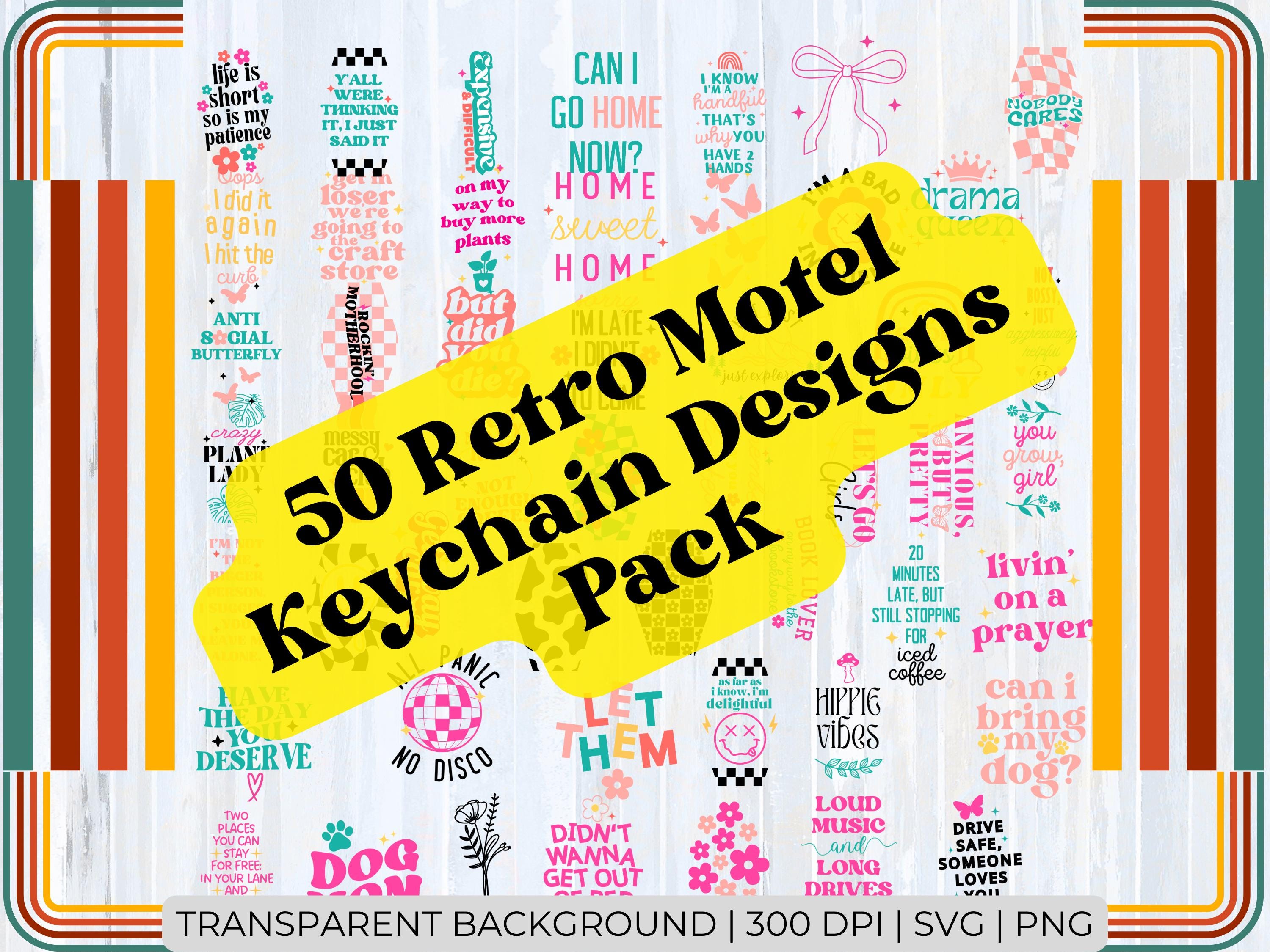 Retro Motel Keychain SVG Bundle: 50 Vintage Key Tag Designs (Digital Files)