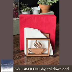 2 in 1 Coffee Filter and Napkin Holder Laser SVG File, Holder for Coffee Filters and Napkins with Coffee Cup Design, Double Napkin Holder