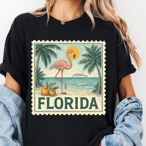 Florida State Stamp Png, Vintage Flamingo Beach Cruise Shirt Png, Retro Travel Palm Tree Ocean Png Sublimation Design, Digital Download, DTF