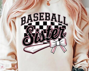 Baseball Sister PNG SVG, Vintage Baseball Sister Shirt Design Png, Distressed Baseball Svg, Baseball Bow Png Sublimation, Digital Download