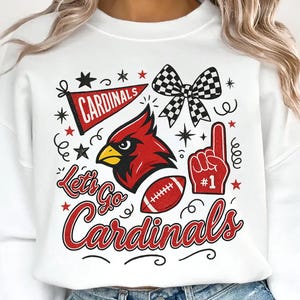 Mascot PNG, Cardinals Doodle Shirt Design - Red, Mascot School, Collage, Football Season PNG, Game Day Sublimation, Digital Download