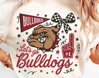 Mascot PNG, Bulldogs Doodle Shirt Design - Maroon, Mascot School, College, Football Season PNG, Game Day Sublimation, Digital Download