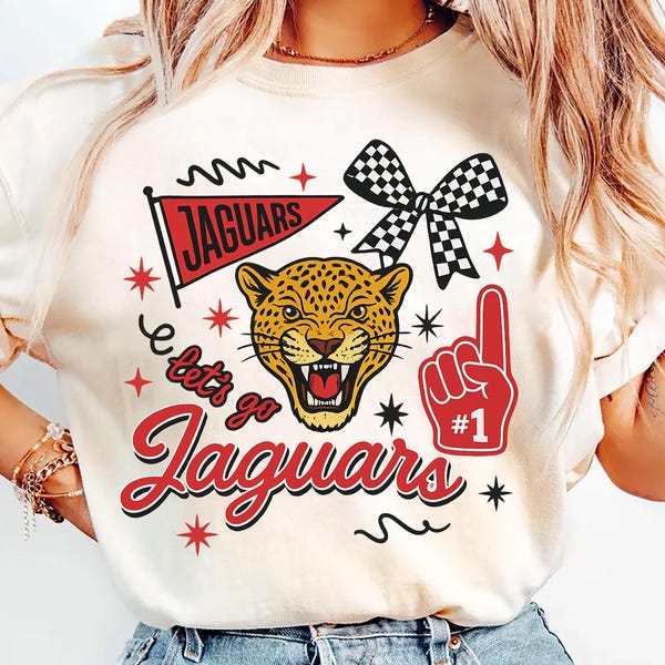Mascot PNG, Jaguars Doodle Shirt Design - Red, Mascot School, College, Football Season PNG, Game Day Sublimation, Digital Download