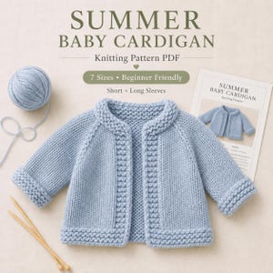 Modello PDF per cardigan da neonato lavorato a maglia, raglan senza cuciture, 7 taglie da neonato a 6 anni, adatto ai principianti, maniche corte e lunghe / maglia grossa