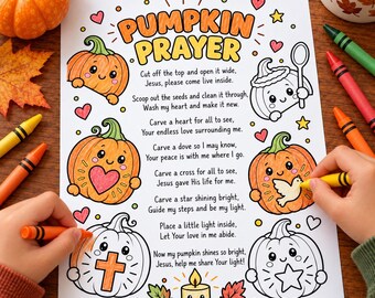 Pumpkin Prayer Coloring Page for Kids, Bible Activity, Christian Fall Poem, Sunday School, Homeschool Printable PDF