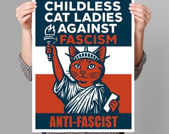 No Kings Protest Sign PRINTABLE, Childless Cat Ladies Against Fascism, Anti-Trump Poster For March, Digital Download, Political Rally Sign
