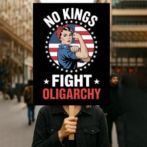 Cartel de protesta "No Kings Fight Oligarchy Resist" (IMPRIMIBLE), póster de protesta anti-Trump para marzo, descarga digital, cartel de manifestación de activistas políticos