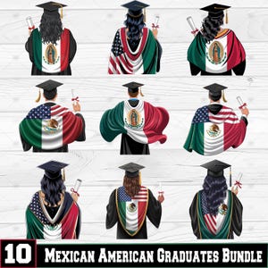 Pacote de 10 Graduados Mexicanos Americanos PNG, Camisa com Bandeira Mexicana Americana PNG, Imagens de Graduação Png, Desenhos de Sublimação, Download Digital, DTF