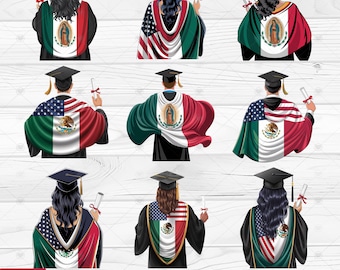 10 Mexican American Graduates PNG Bundle, Mexican American Flag Shirt PNG, Graduation Images Png, Sublimation Designs, Digital Download, DTF