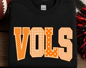 Vols PNG, Polka Dot Gingham Pinstripe Varsity Shirt Design - Orange Vols Mascot School Spirit, Game Day Sublimation, Digital Download