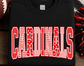 Cardinals PNG, Polka Dot Gingham Pinstripe Varsity Shirt Design Red, Cardinals Mascot School Spirit, Game Day Sublimation, Digital Download