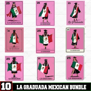 Bundle PNG de l'obtention du diplôme Loteria, Clipart diplômé mexicain La Graduada, téléchargement numérique l'obtention du diplôme Latina, conception par sublimation, art de la carte Lotera