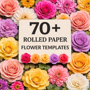 70種類以上のロールペーパーフラワーテンプレートSVGバンドル、ペーパーフラワーカットファイル、クリカット＆シルエット、3Dロールフラワー、SVG PNG DXF EPS Pdf、ダウンロード