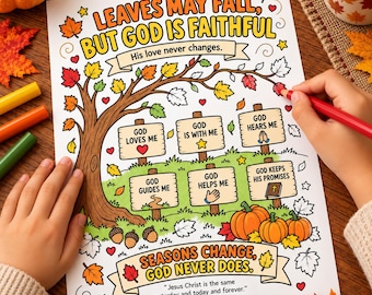 Leaves May Fall God Is Faithful Coloring Page for Kids, Hebrews 13:8 Bible Activity, God's Promises, Sunday School Printable PDF