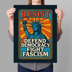 Cartello di protesta "No al fascismo" stampabile, cartello di protesta anti-Trump per la marcia, download digitale, cartello per il raduno degli attivisti politici