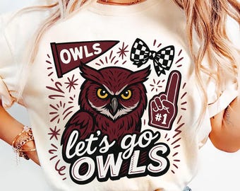 Mascot PNG, Owls Doodle Shirt Design - Maroon/White, Mascot School, College, Football Season PNG, Game Day Sublimation, Digital Download