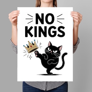 Keine Könige in Amerika Schwarze Katzen-Protestschild DRUCKBAR, Anti-Trumpf-Protestplakat für März, digitaler Download, Kundgebungsschild für politischen Aktivisten