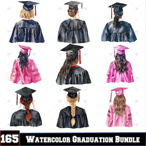 165 Akwarele Graduation PNG Bundle, Graduation Clipart, Graduation Cap, Diploma, Graduation Gown, Sublimation Designs, Digital Download