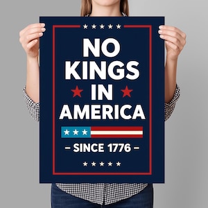 Cartel de protesta "No hay reyes en América desde 1776" (IMPRIMIBLE), cartel de protesta anti-Trump para marzo, descarga digital, cartel de manifestación de activistas políticos