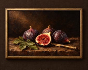 Figs Still Life Painting Print | Vintage Moody Fruit Oil Painting | Rustic Kitchen Wall Art | Dark Dining Room Digital Download | #MJ1640