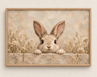 Peeking Bunny Print | Vintage Easter Rabbit Painting | Neutral Farmhouse Spring Wall Art | Cottagecore Digital Download | #MJ1625