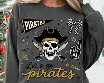 Mascot PNG, Pirates Doodle Shirt Design - Black & Gold, School Spirit PNG, Game Day Sublimation, Mascot Mom Png, Cheer PNG, Digital Download