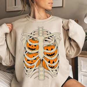 Ribcage Pumpkins PNG, Retro Halloween Shirt Png, Halloween Skeleton Png, Spooky Season Png, Spooky Sublimation Design, Digital Download, DTF