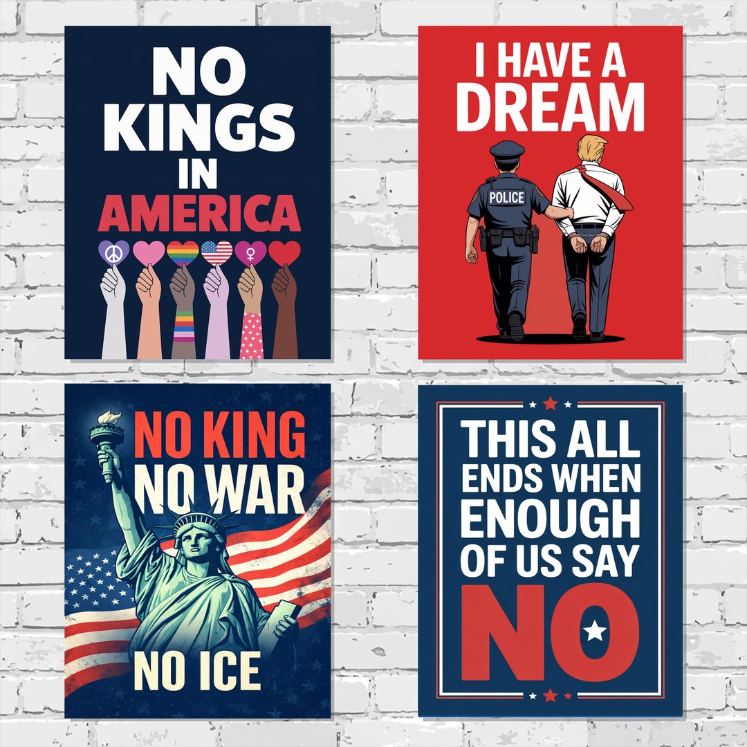 No Kings Protest Signs Bundle Printable, Anti Trump Poster Set, Resist ...