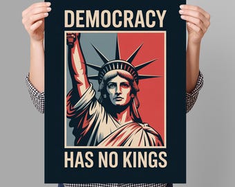 Cartel de protesta "No hay reyes en América desde 1776" (IMPRIMIBLE), cartel de protesta anti-Trump para marzo, descarga digital, cartel de manifestación de activistas políticos.