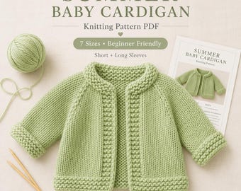 Baby Cardigan Knitting Pattern PDF, Top-Down Seamless Raglan, 7 Sizes Newborn–6 Years, Beginner Friendly, Short & Long Sleeves | Chunky Knit