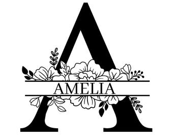 Floral Split Monogram SVG, PNG, DXF, Eps Floral Alphabet Clipart, Digital Download for Wedding, Custom Name Design