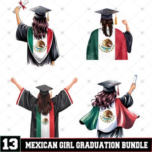MEXICAN Girl Graduates PNG Bundle, Watercolor Mexican Girl Flag Shirt Png, Graduation Images Png, Sublimation Designs, Digital Download, DTF