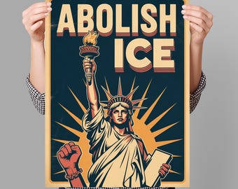 Cartel de protesta "Abolir ICE, inmigración y derechos humanos" (imprimible), póster anti-Trump para marzo, descarga digital, cartel de manifestación de activistas políticos.