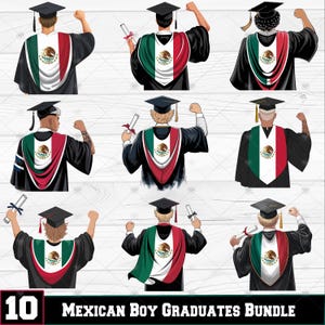 10 MEXICAN Boy Graduates PNG Bundle, Watercolor Mexican Boy Flag Shirt Png, Graduation Images Png, Sublimation Design, Digital Download, DTF