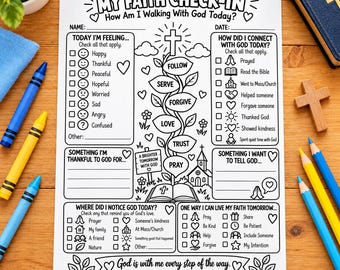 My Faith Check-In Worksheet for Kids, Bible Activity, Christian Coloring Page, Faith Reflection, Sunday School, Homeschool Printable