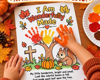 I Am Wonderfully Made Handprint Tree Coloring Page for Kids, Bible Activity, Christian Fall Craft, Sunday School, Homeschool Printable