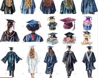 165 Watercolor Graduation PNG Bundle, Graduation Clipart, Graduation Cap, Diploma, Graduation Gown, Sublimation Designs, Digital Download