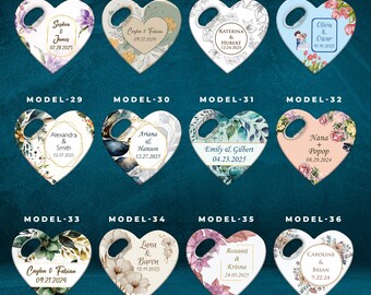 Personalized Heart-Shaped Wedding Magnet – Custom Printed Bottle Opener, Unique Wedding Favor, Guest Keepsake & Romantic Couple Gift