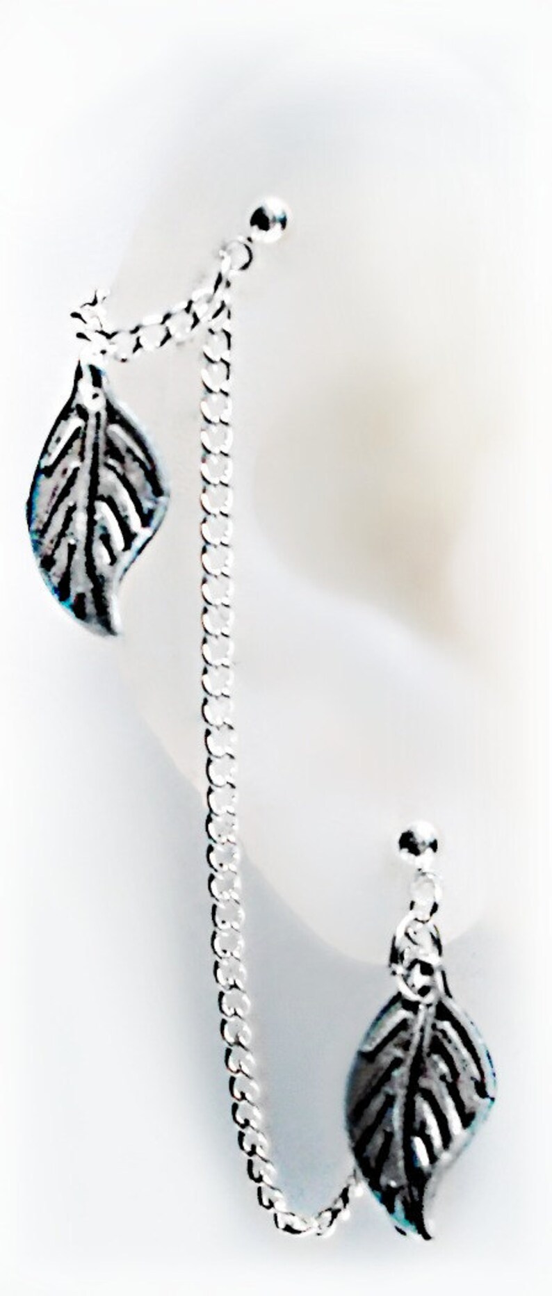 Double Piercings Earring Set Silver Fall Multiple ear piercings jewelry Slave Chained Earrings image 5