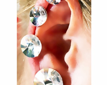 Keloid Pressure Earrings Scar Concealment Crystal Facing Clip-on Pair Handmade in USA by Earlums 10mm 12mm 15mm 18mm