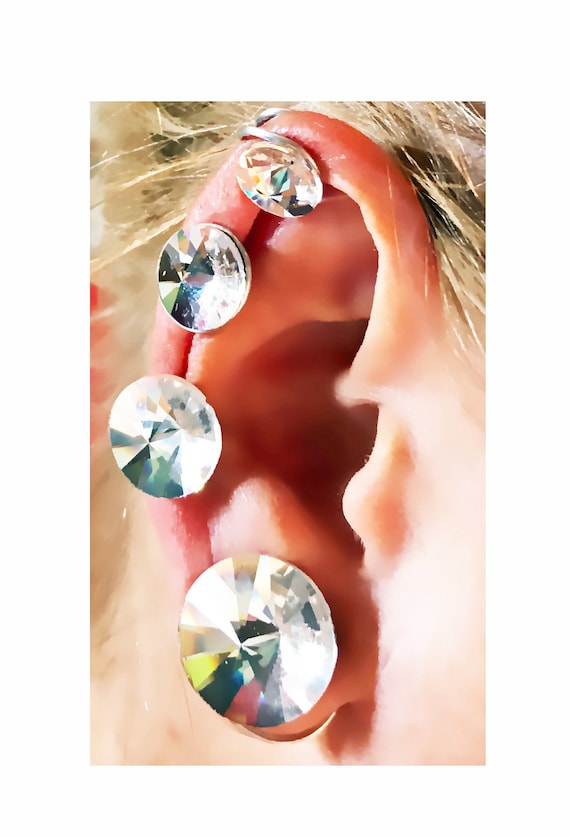 Keloid Pressure Earrings Scar Concealment Crystal Facing Clip-on Pair  Handmade in USA by Earlums 10mm 12mm 15mm 18mm 