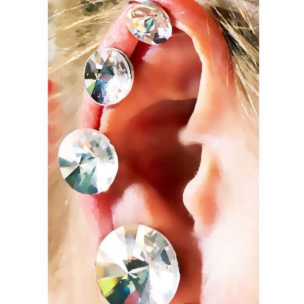 Keloid Pressure Earrings Scar Concealment Crystal Facing Clip-on Pair Handmade in USA by Earlums 10mm 12mm 15mm 18mm