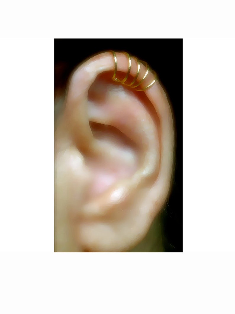 Helix Five Cartilage Ear Cuff, Fake Piercing Looks, Gold Silver Tone Cartilage Earring, Five Hoops Ear Cuff, Cartilage Fake Piercing, image 2