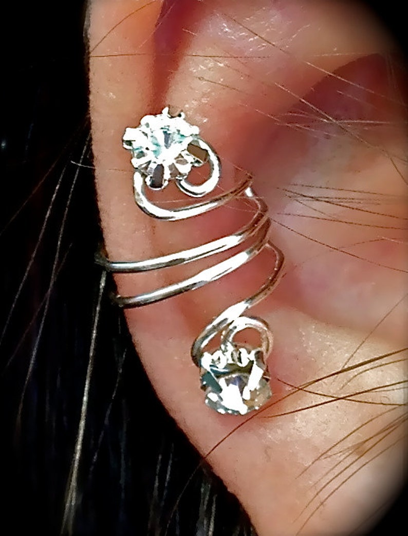 Alissa Ear Cuff Wrap Earring Silver Wire and Rhinestones Etsy