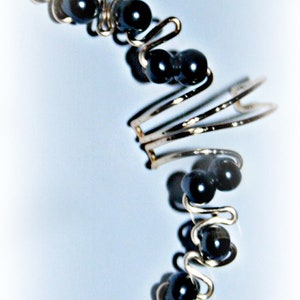 Black Beads Ear Cuff Wrap Handmade with Silver or Golden Wire image 2