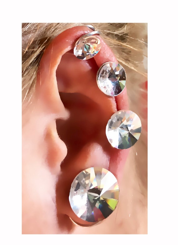 Keloid Pressure Magnetic Earrings with Clear Crystal Facing - Earlums
