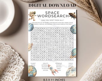 子ども向け宇宙ワードサーチパズル：銀河アクティビティ（PDF）